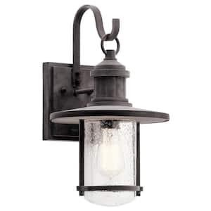 Riverwood 16.75 in. 1-Light Weathered Zinc Outdoor Hardwired Wall Lantern Sconce with No Bulbs Included (1-Pack)