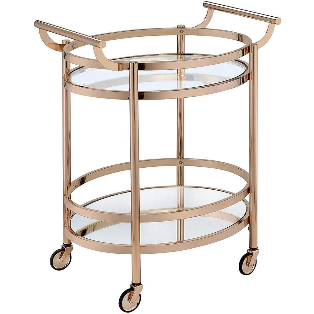 Benjara Oval Clear Glass and Copper Metal Serving Cart BM158857 - The ...