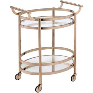Oval Clear Glass and Copper Metal Serving Cart
