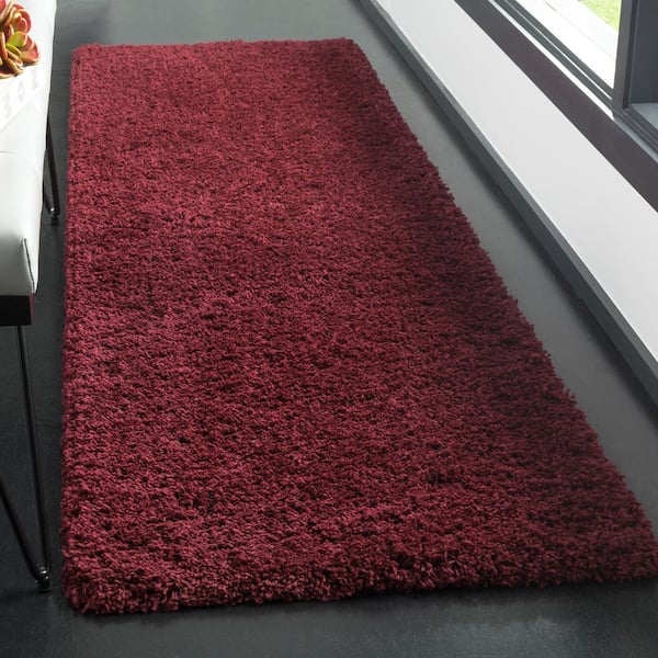 Laguna Shag 2 ft. x 12 ft. Maroon Solid Runner Rug