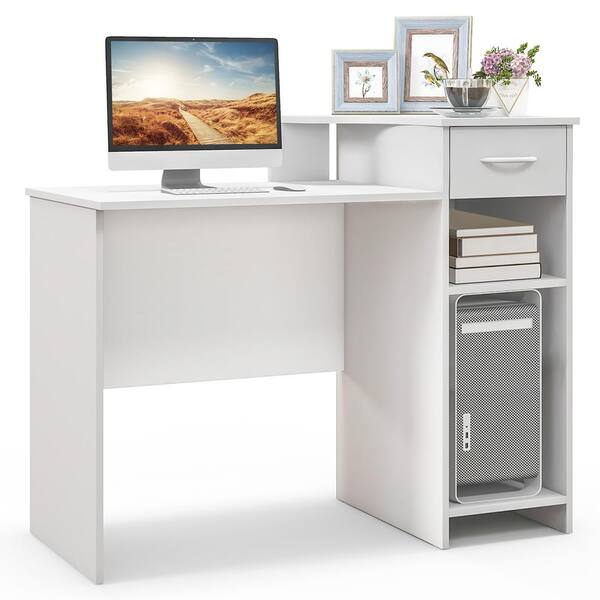 Gymax 40.5 in. White Computer Desk w/ Drawer Modern Laptop PC Desk