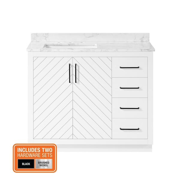 Huckleberry 42 in. Single Sink White Bath Vanity with White Engineered Stone Top (Assembled)