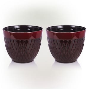 Indoor/Outdoor Resin Stone-look Planters with Drainage Holes, Red (Set of 2)