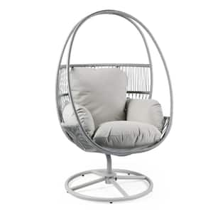 Patio Outdoor Wicker Swivel Lounge Chair with Light Gray Cushions