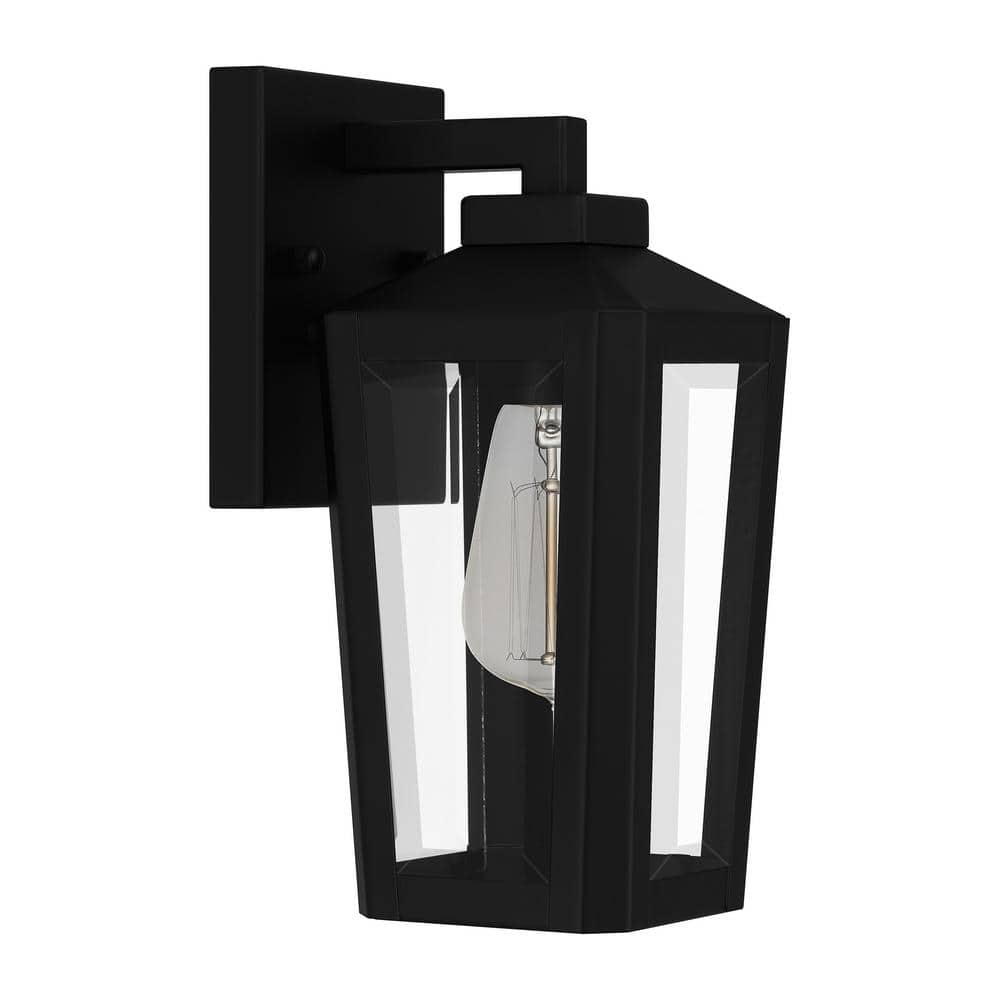 Matte Black Steel Lantern Sconce with Clear Glass Panels
