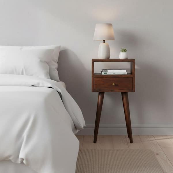 Bridger Brown 1 Drawer Solid Wood Nightstand with 1 Open Slot