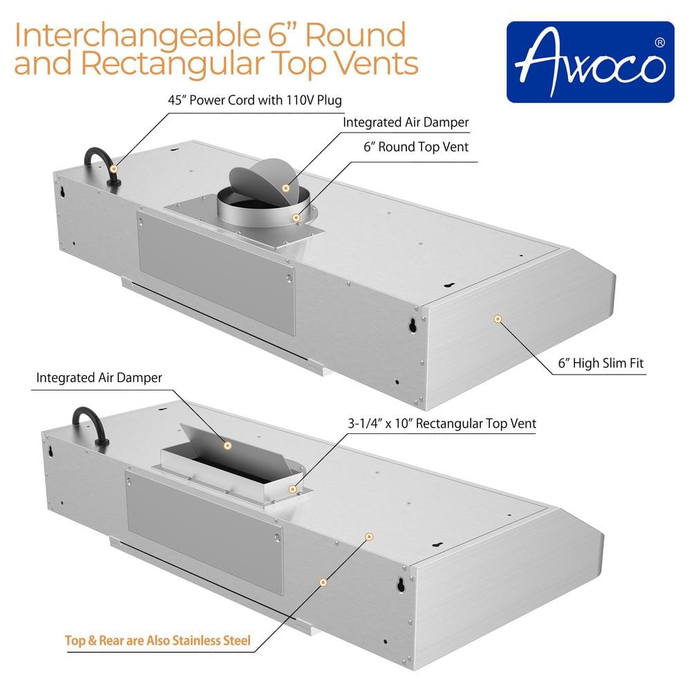 Stainless Steel 36" Under Cabinet Range Hood with LED Lights