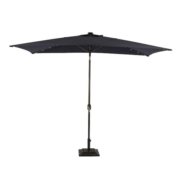 Unbranded 6.5 ft. x 10 ft. Rectangular Steel Solar Patio Umbrella in Black