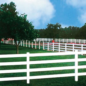 5 in. x 5 in. x 8 ft. Vinyl White Ranch 4-Rail Line Fence Post