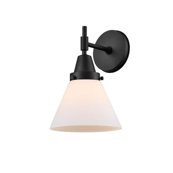 Cone 1-Light Matte Black, Matte White Wall Sconce with White Glass Shade