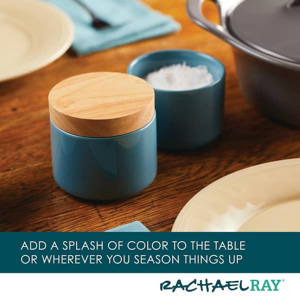 Rachael Ray Ceramic Stacking Spice Box Set with Lid, 2-Piece, Agave Blue