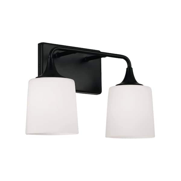 HOMEPLACE LIGHTING 16 in. W x 10.25 in. H 2-Light Vanity Light in Matte Black with Soft White Glass