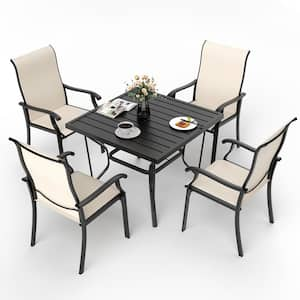 Beige 5-Piece Metal Outdoor Patio Dining Set with 4 Textilene Chairs and Square Table