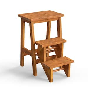 3-Step 8 ft. 3-in-1 Rubber Wood Step Stool with Convenient Handle in Dark Brown