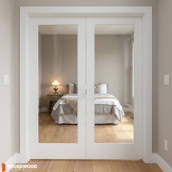 48 in. x 80 in. Craftsman Shaker 1-Lite Clear Glass Both Active MDF Solid Core Double Prehung French Door