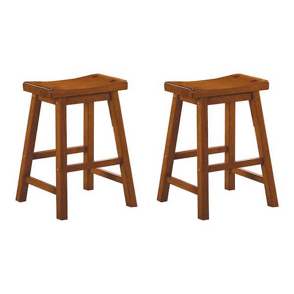 EVERGLADE HOME Nisky 23.5 in. Oak Backless Wood Frame Bar Stool with Wooden Seat (Set of 2)
