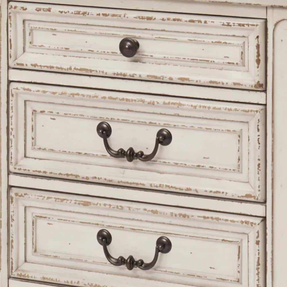 White and Brown Solid Wood 3-Drawer Nightstand with Black Handles