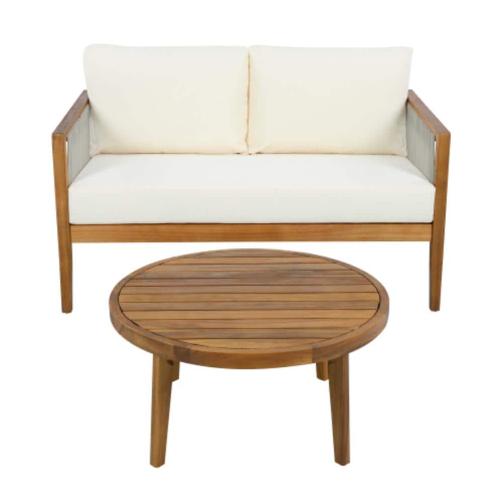 2-Piece Acacia Wood Patio Conversation Set with Beige Cushions, Water Resistant price history on PriceWatchPro