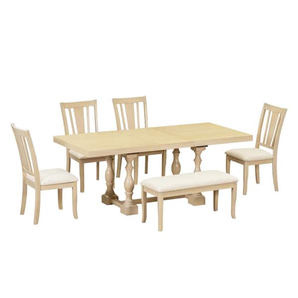 6-Piece Natural Extendable Wood Top Dining Room Set Seats 5