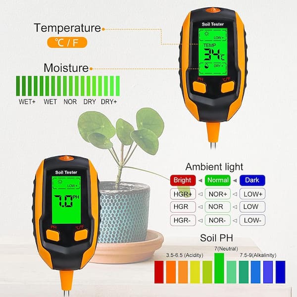 YIERYI Soil Tester, Soil Meter Humidity Temperature Photometric pH  Multi-function Detector