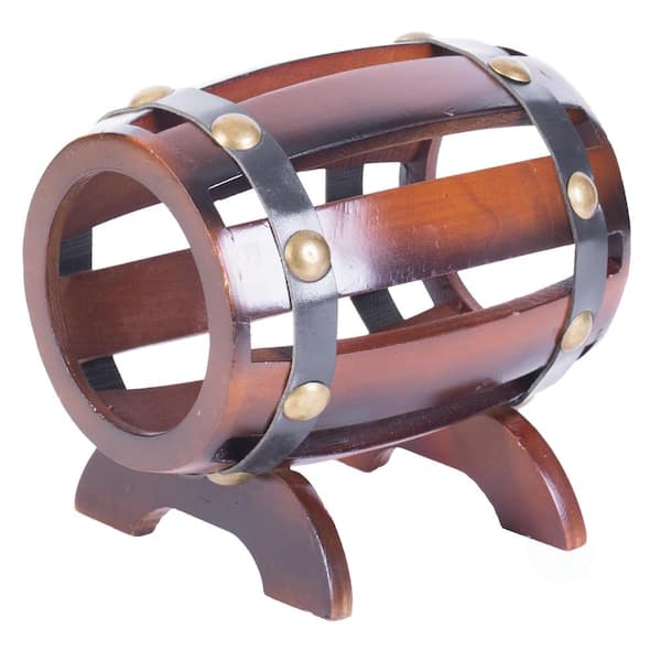Vintiquewise Wooden Single Bottle Wine Barrel Shaped Vintage Decorative Wine Holder