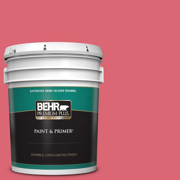 BEHR PREMIUM PLUS 5 gal. #P150-5 Kiss and Tell Semi-Gloss Enamel Exterior Paint & Primer