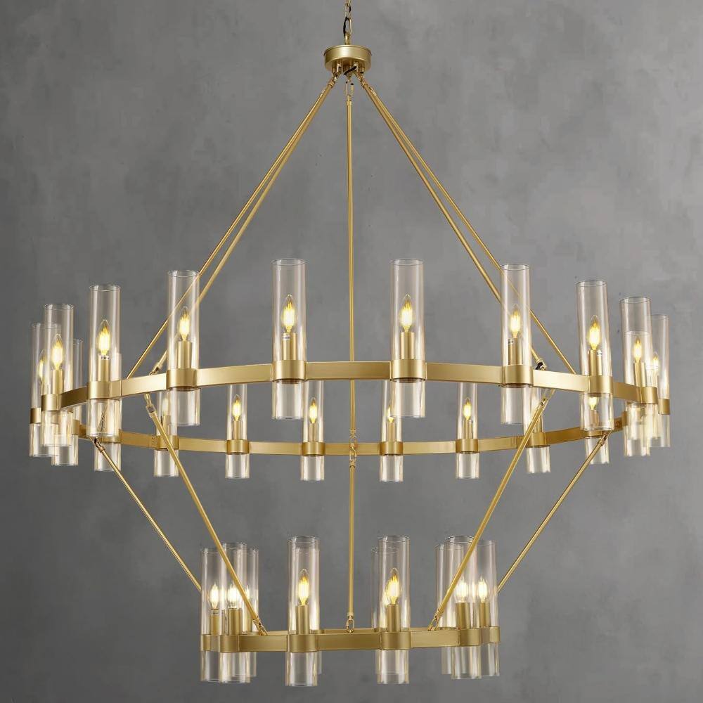 60 in. 30-Light Dimmable Brass 2-Tier Wagon Wheel Chandelier with Thickened Glass Shade for Living Room, Dining Room price history on PriceWatchPro