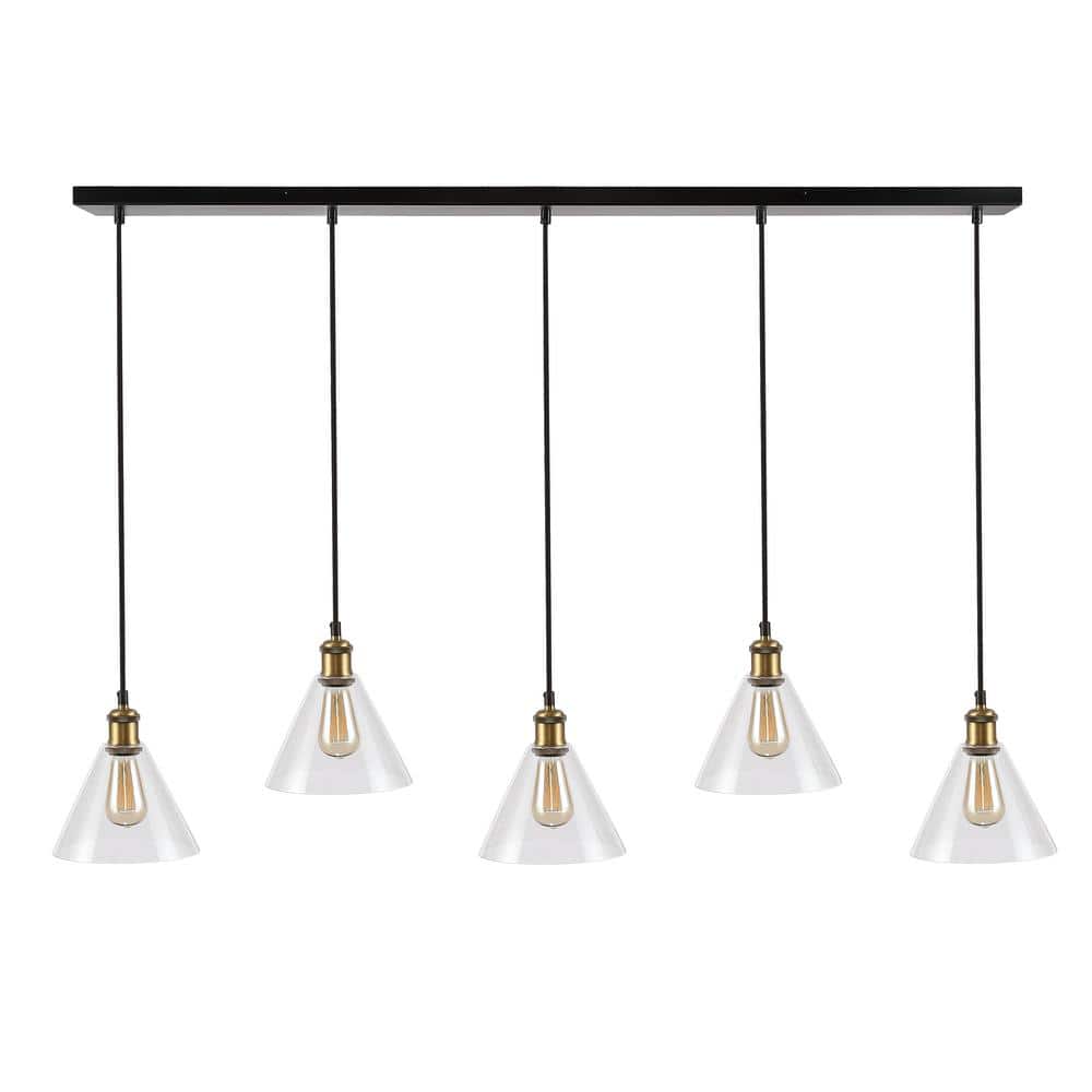 Presta 54'' Black and Clear Glass Industrial Chic Island Pendant with LED