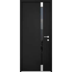 32 in. x 80 in. Left-Hand/Inswing Tinted Glass Black Enamel Steel Prehung Front Door with Hardware