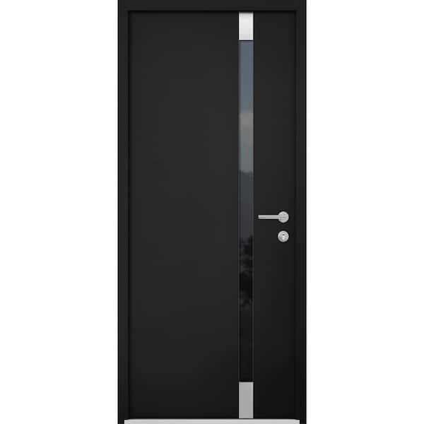 VDOMDOORS 32 in. x 80 in. Left-Hand/Inswing Tinted Glass Black Enamel Steel Prehung Front Door with Hardware