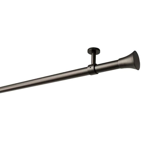 LTL Home Products 95 in. Intensions Single Curtain Rod Kit in Anthracite with Saxo Finials and Ceiling Brackets