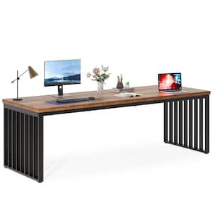 Moronia 78.7 in. Rectangular Walnut and Black Wood 2-Person Computer Desk
