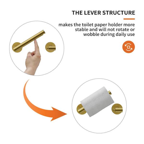 Double Post Pivoting Wall Mounted Towel Bar Toilet Paper Holder in Gold