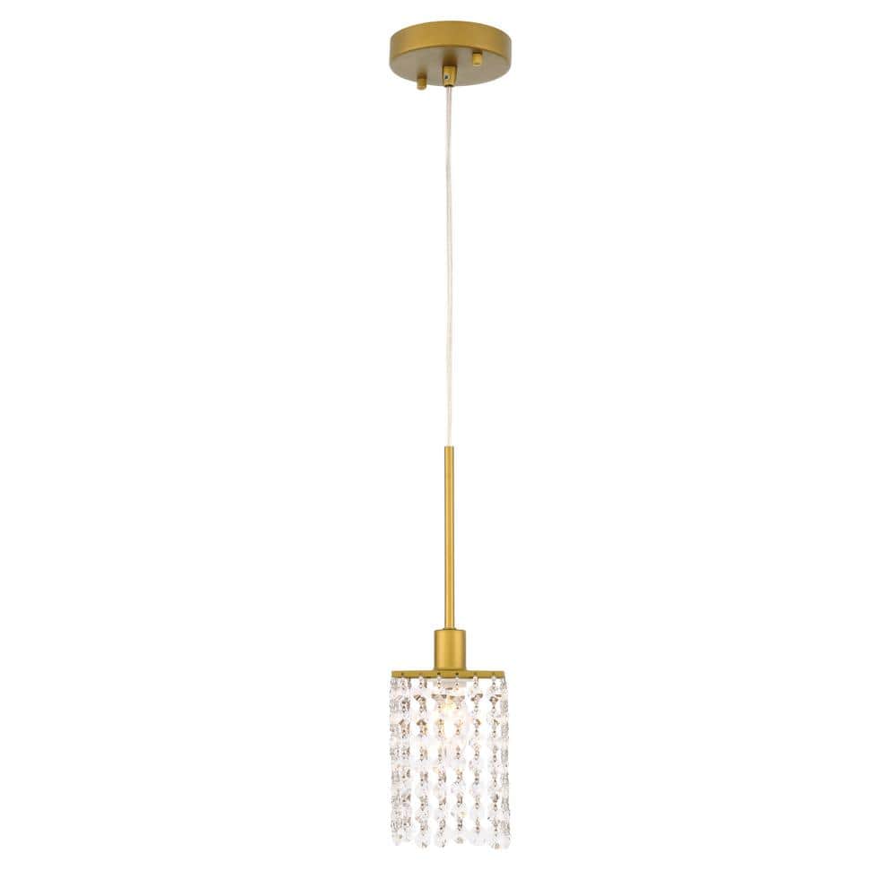 Timeless Home 4.7 in. 1-Light Brass And Clear Pendant Light, Bulbs Not Incl