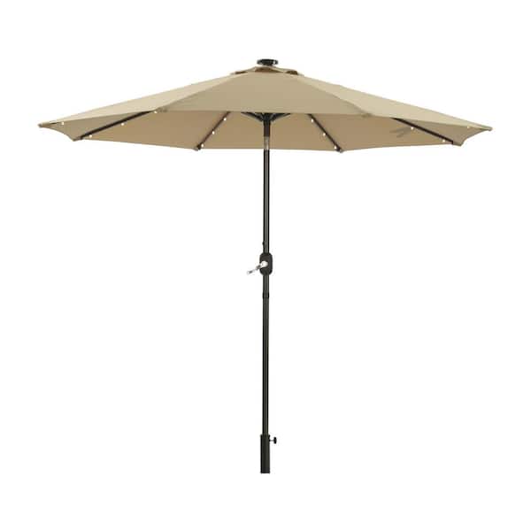Unbranded 9 ft. Outdoor Patio Umbrella Flip Market Umbrella with Crank and LED Light in Sand