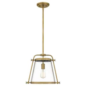Cardiff 1-Light Weathered Brass Mini Pendant with Clear Glass