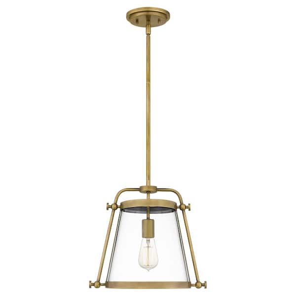 Quoizel Cardiff 1-Light Weathered Brass Mini Pendant with Clear Glass