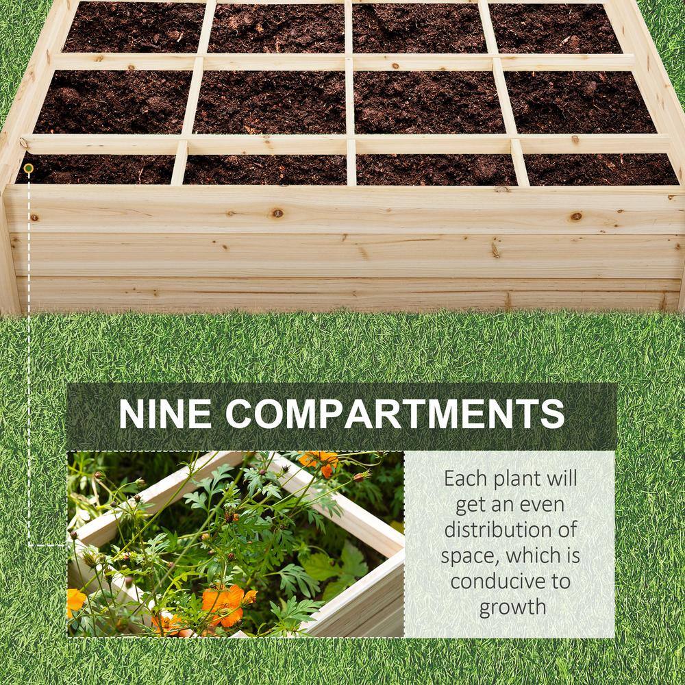 Natural Cedar Square Raised Garden Bed Kit with 9 Growing Grids