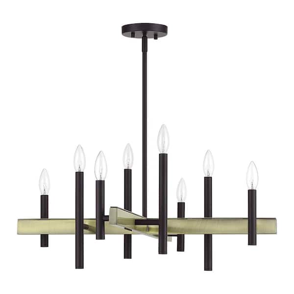 Livex Lighting Denmark 8-Light Bronze with Antique Brass Accents Medium Chandelier