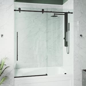Elan E-Class 56 to 60 in. W x 66 in. H Sliding Frameless Tub Door in Matte Black with 3/8 in. (10mm) Clear Glass