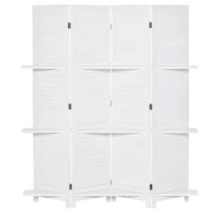 5.6 ft. 4-Panel Wood Room Divider Folding Privacy Screen Panels with 3-Shelves for Indoor Bedroom Office, Blinds Style