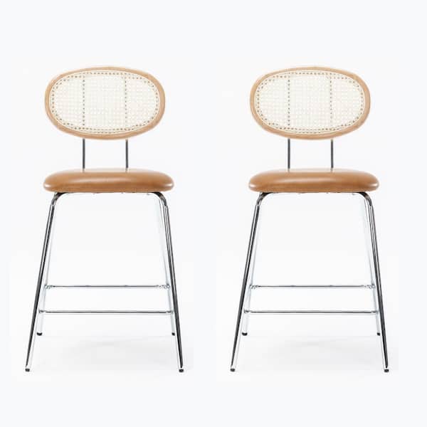 LUE BONA 36.22 in. Whiskey Brown Rattan Rectangular Faux Leather