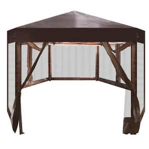 Hexagonal 13.2 ft. x 13.2 ft. Brown Outdoor Gazebo Patio Canopy Tent with Mosquito Netting and Carry Bag