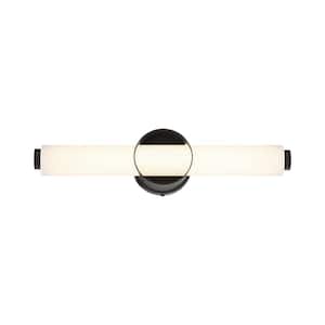 Santoro 19.5 in. 20-Watt 1-Light Black Integrated LED Vanity Light Bar with Opal Glass Shades