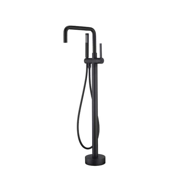 Single Handle Floor Mounted Freestanding Claw Foot Tub Faucet with Hand Shower in Matte Black