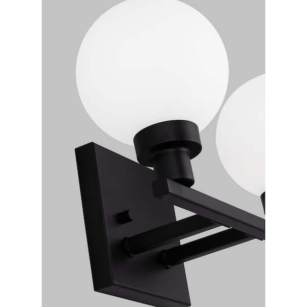 Generation Lighting - Studio Clybourn 13.25 in. 2-Light Midnight Black Vanity Light with Milk Glass Shades