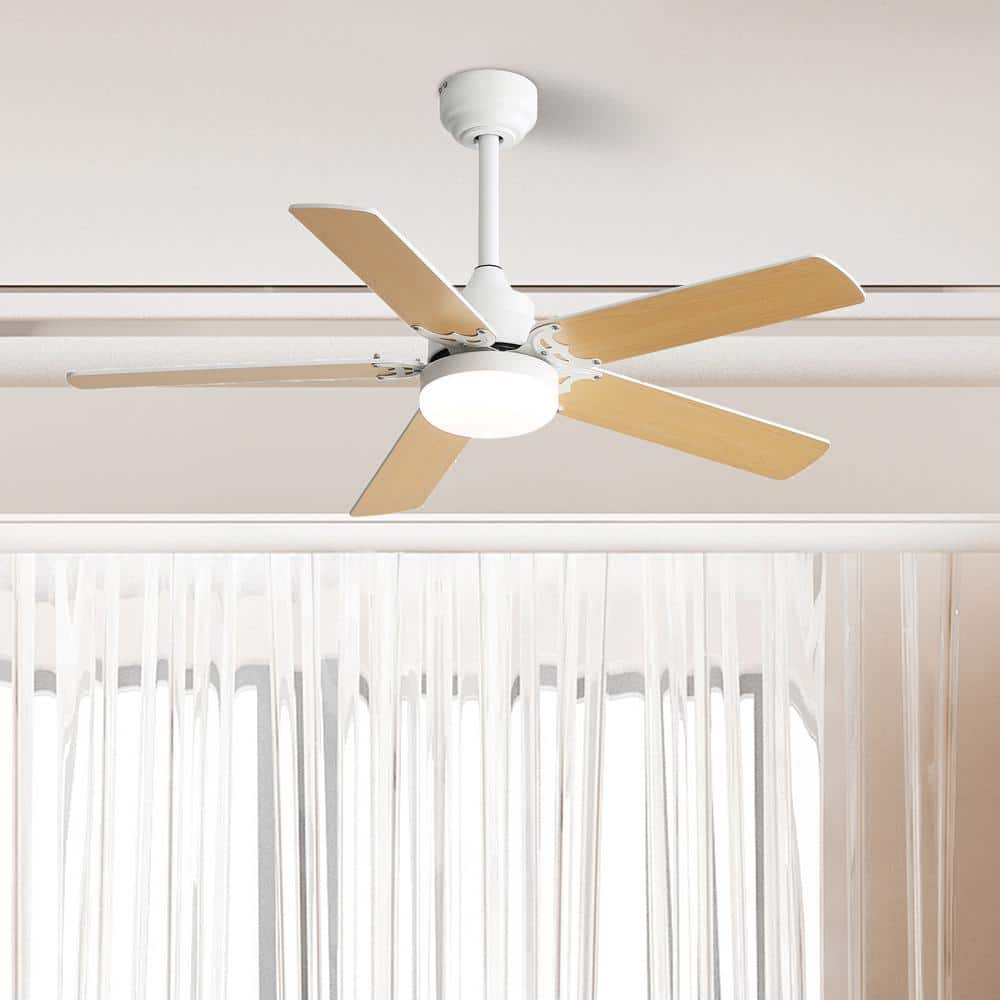 42-Inch White and Brown MDF Ceiling Fan with LED Light and Remote