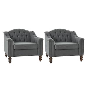 Carmen Grey Button-Tufted Accent Chair Set of 2 with Solid Wood Legs