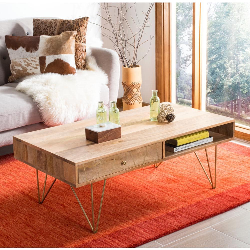 Transitional Mango Wood Rectangular Coffee Table with Storage