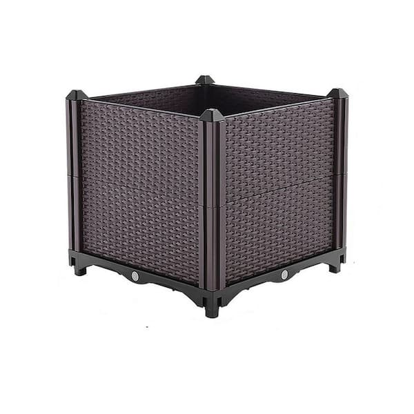 11.8 in. Brown Plastic Raised Garden Bed Plant Growth Box with Self-Watering System for Garden Patio Balcony